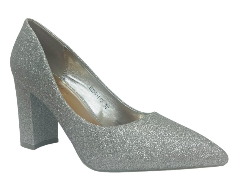 Block Heel Glitter Court Shoes - Court Shoes - British D'sire