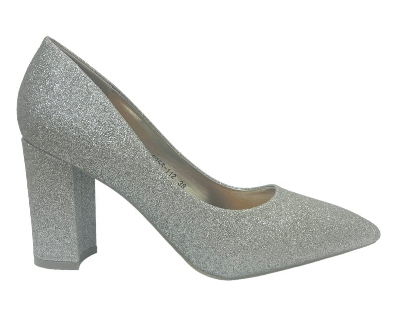 Block Heel Glitter Court Shoes - Court Shoes - British D'sire