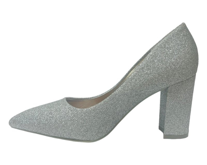 Block Heel Glitter Court Shoes - Court Shoes - British D'sire