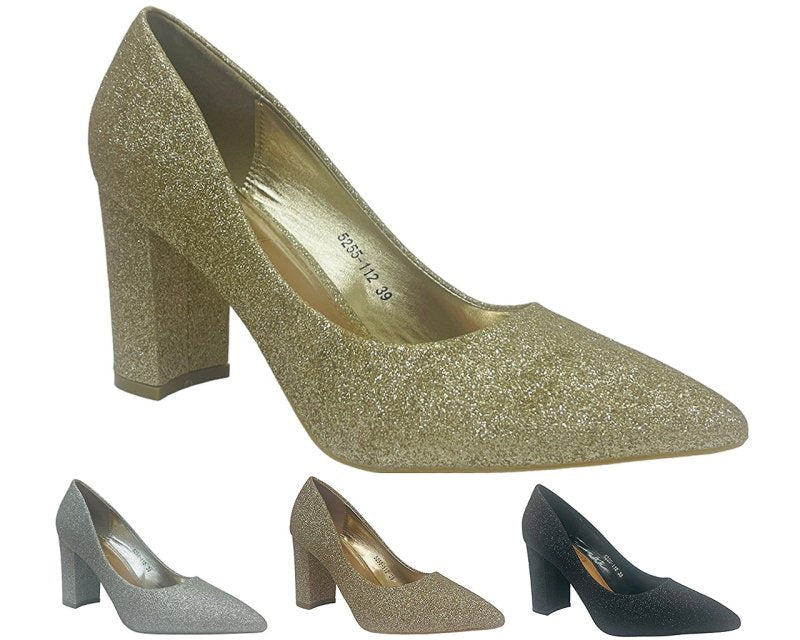 Block Heel Glitter Court Shoes - Court Shoes - British D'sire