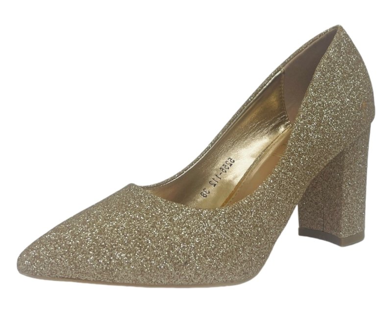 Block Heel Glitter Court Shoes - Court Shoes - British D'sire