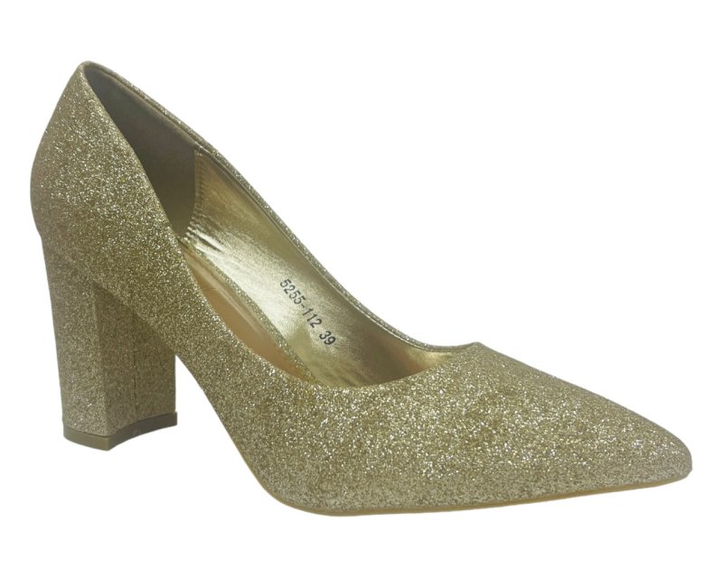 Block Heel Glitter Court Shoes - Court Shoes - British D'sire