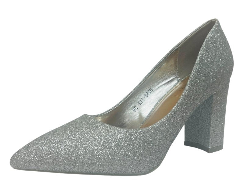 Block Heel Glitter Court Shoes - Court Shoes - British D'sire