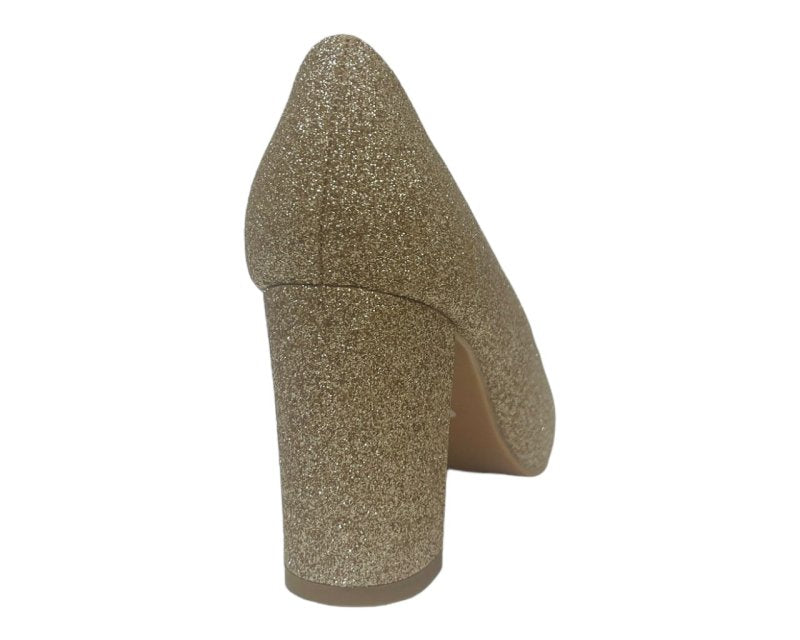 Block Heel Glitter Court Shoes - Court Shoes - British D'sire