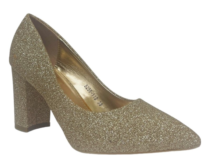 Block Heel Glitter Court Shoes - Court Shoes - British D'sire