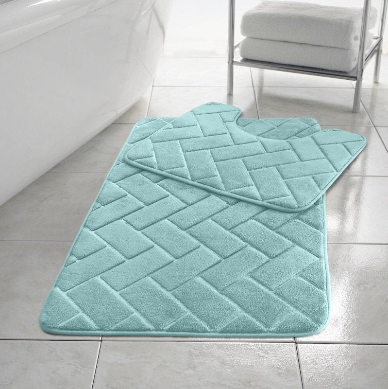 Block Memory Foam Bath Mat 2 Piece Set Non Slip - Home, Furniture & DIY:Bath:Bathroom Accessories:Bath Mats, Rugs & Toilet Covers - British D'sire