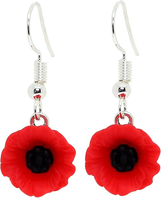 Bluebubble POPPY DAYS Small 12mm Poppy Flower Dangle Earrings on Gift Card - Drops & Dangles - British D'sire