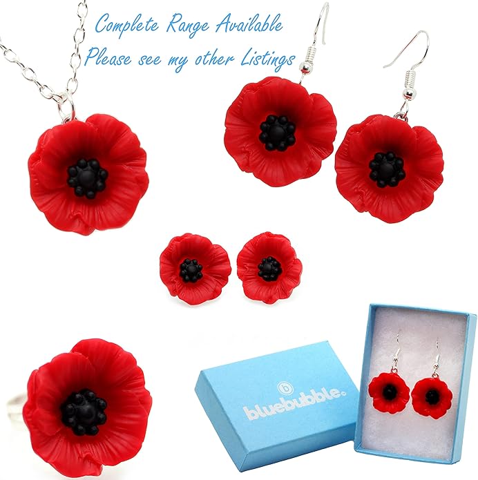 Bluebubble POPPY DAYS Small 12mm Poppy Flower Dangle Earrings on Gift Card - Drops & Dangles - British D'sire