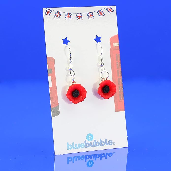 Bluebubble POPPY DAYS Small 12mm Poppy Flower Dangle Earrings on Gift Card - Drops & Dangles - British D'sire