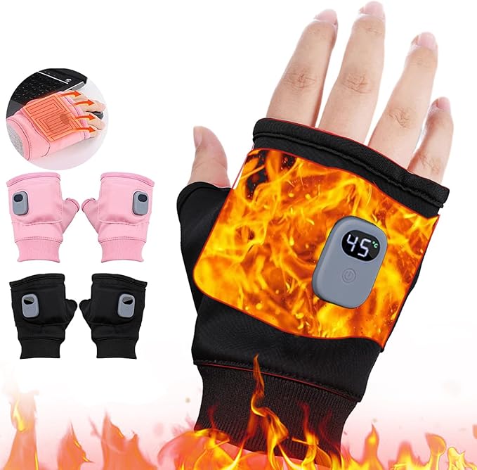 Bobety Electric Heated Gloves, Heated Gloves Rechargeable, Heated Work Gloves - 3 - Speed Adjustable Heated Riding Gloves, Rechargeable Fingerless, Half - Finger, Fast Heating - Gloves & Mittens - British D'sire