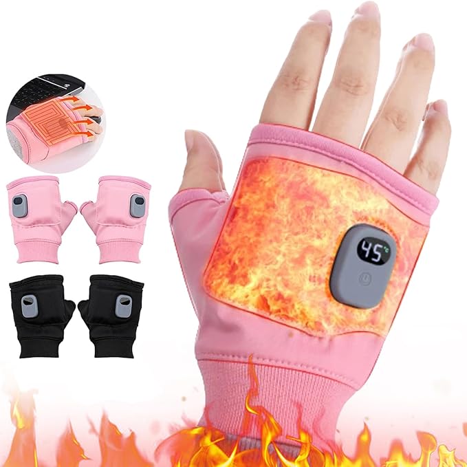 Bobety Electric Heated Gloves, Heated Gloves Rechargeable, Heated Work Gloves - 3 - Speed Adjustable Heated Riding Gloves, Rechargeable Fingerless, Half - Finger, Fast Heating - Gloves & Mittens - British D'sire