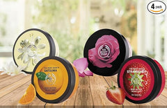 Body Butter Skin Care Set - Pack of 4 x 50ml Strawberry, Moringa, Satsuma & British Rose Body Moisturiser with Topline Card. Great, Skin Care Gifts for Women, Birthday Gift & Mothers Day Hamper. - British D'sire