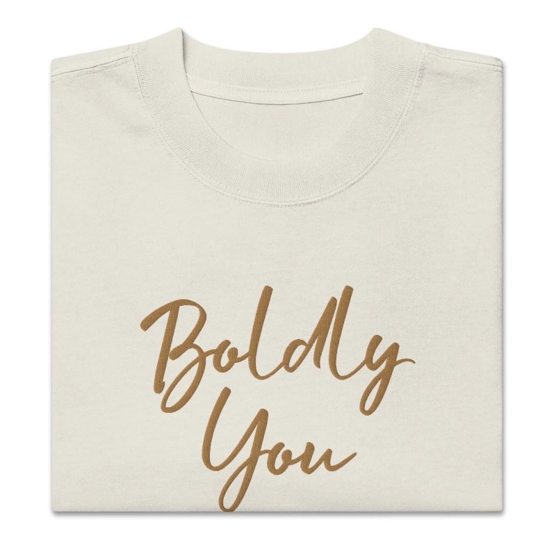 Boldly You Oversized faded t-shirt with Old Gold Embroidery | Oversized T-shirt - oversized t-shirt - British D'sire