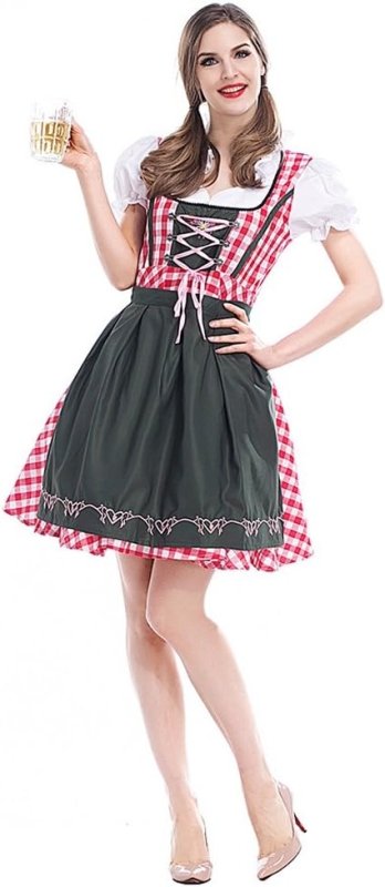 BOZEVON Women's German Beer Maid Uniform Oktoberfest Fancy Dress Ladies Costume - Traditional Clothing - British D'sire