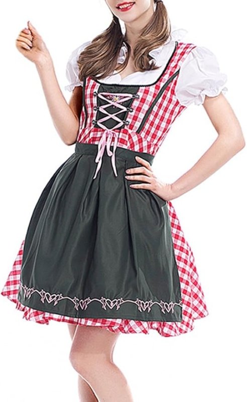 BOZEVON Women's German Beer Maid Uniform Oktoberfest Fancy Dress Ladies Costume - Traditional Clothing - British D'sire