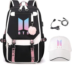 BTS Backpack, Girls Kpop School Bag Students Laptop Backpack for Kids Teenagers Bangtan Boys Fans Gift, Black, 11.8 x 8.26 x 17.7 Inches - Laptop Backpack - British D'sire