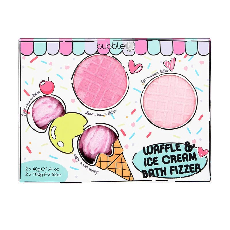 Bubble T Cosmetics Waffle & Ice Cream Bath Bomb Gift Set - Set of 4 - Bath & Body Gift Sets - British D'sire