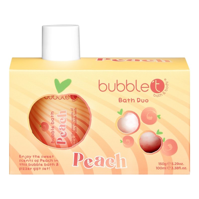 Bubble T Peach Bath Bomb Fizzer & Bubble Bath Duo Gift Set - Bath & Body Gift Sets - British D'sire