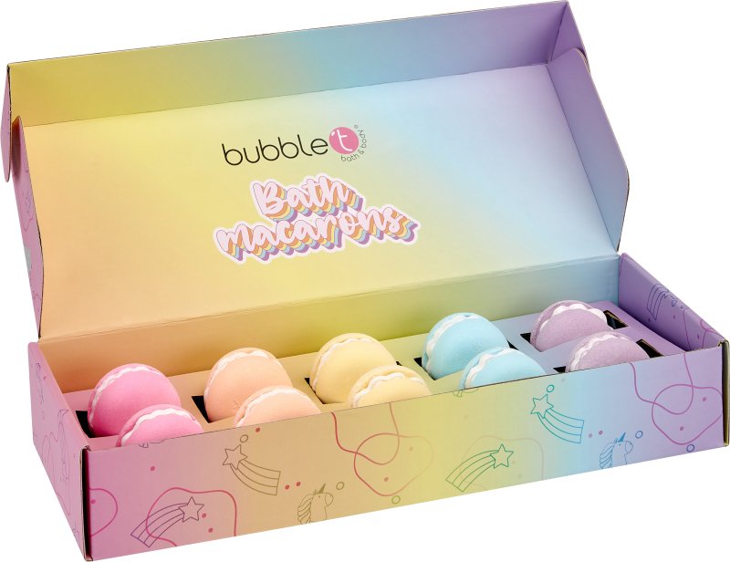 Bubble T Rainbow Tea Mini Macaron Bath Bomb Fizzer Gift Set (10 x 50g) - Bath Bomb - British D'sire