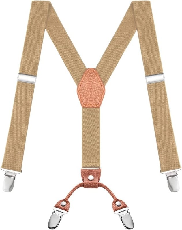 Buyless Fashion Adjustable Suspenders for Kids - 26" Elastic Straps 1" - Leather Y Shape Back - 5151 - British D'sire