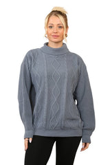 Cable Knit Mock Neck Jumper in Dusty Blue - British D'sire