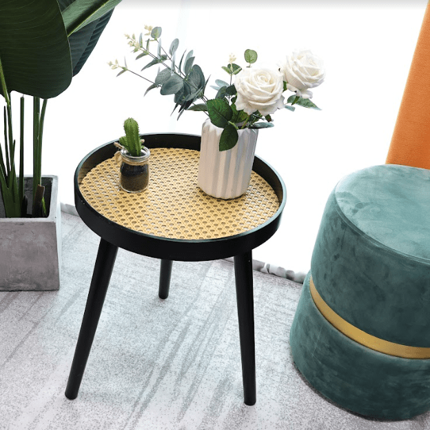 Cane Black Round Side Table - SLENDER - Side Table - British D'sire