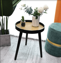 Cane Black Round Side Table - SLENDER - Side Table - British D'sire