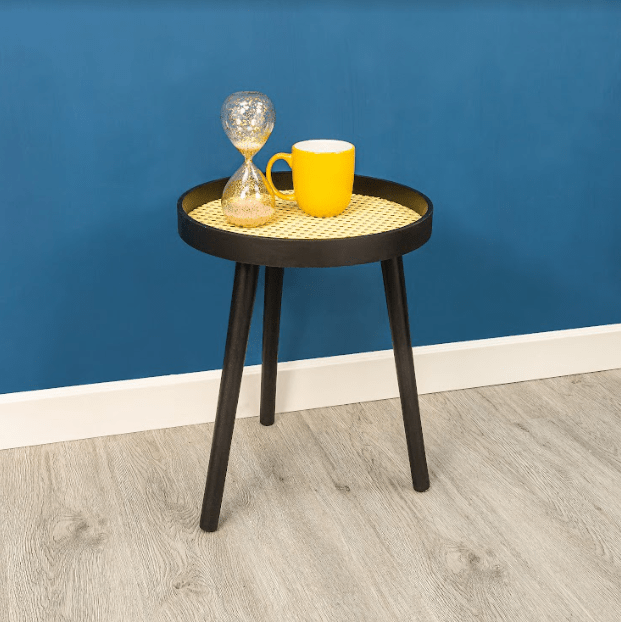 Cane Black Round Side Table - SLENDER - Side Table - British D'sire