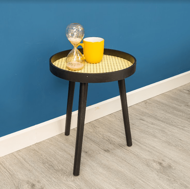 Cane Black Round Side Table - SLENDER - Side Table - British D'sire