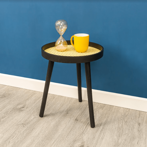 Cane Black Round Side Table - SLENDER - Side Table - British D'sire