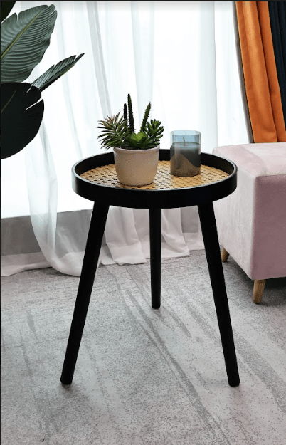 Cane Black Round Side Table - SLENDER - Side Table - British D'sire