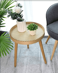 Cane Oak Round Side Table - SLENDER - Side Table - British D'sire