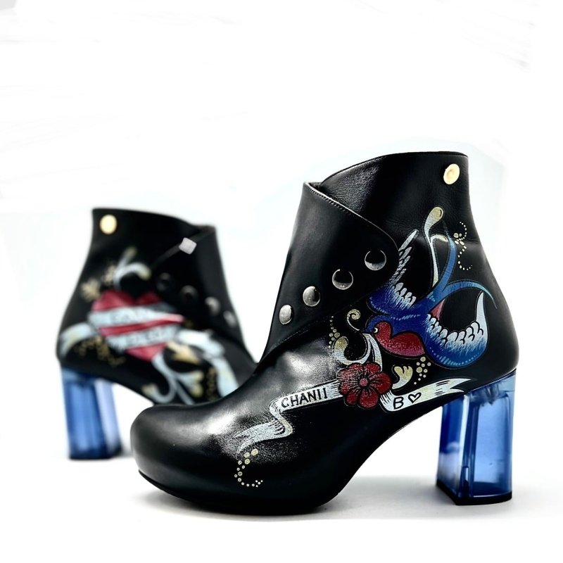 Carpe Diem - Black Tattoo ankle boot - limited Edition - Heel Shoe - British D'sire