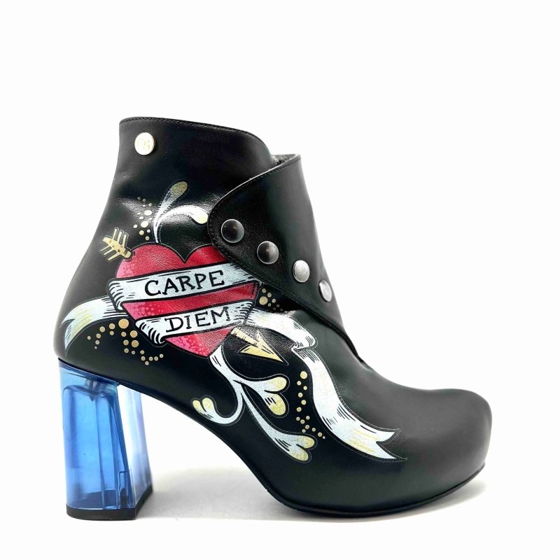 Carpe Diem - Black Tattoo ankle boot - limited Edition - Heel Shoe - British D'sire