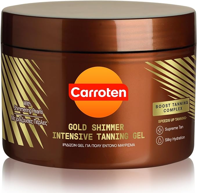 Carroten Gold Shimmer Intensive Tanning Gel 150 ml - Tan Express Accelerator for Shine Brown - Sunbed Tanning Accelerator - Sunscreen without SPF - British D'sire