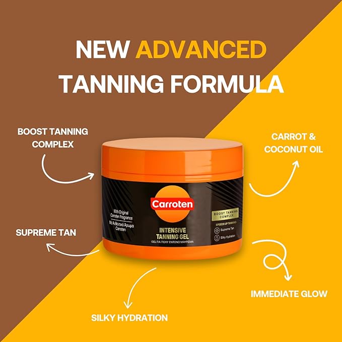 Carroten Intensive Tanning Gel 150 ml - Tan Accelerator with Coconut Oil and Vitamin A & E - Sunbed Tanning Accelerator - Sunscreen without SPF - British D'sire