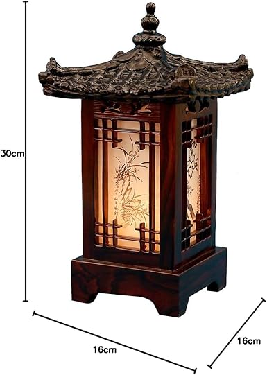 Carved Wood Table Lamp Handmade Traditional Korean Kingdom Hanok Window Design Vintage Lamp Nightlight Art Home Deco Lantern Brown Asian Oriental Bedside Bedroom Accent Unusual Retro Light (House) [Energy Class F] - Candles & Lanterns - British D'sire