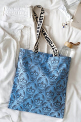 Cashmere Blue Skull Print Cotton Shopper Tote Bag by Xander Kostroma - Handbags - British D'sire