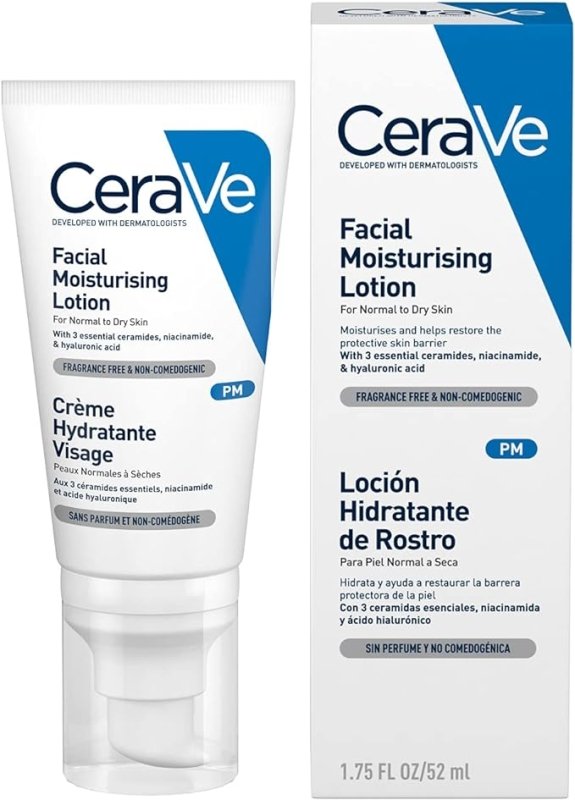 CeraVe PM Daily Facial Moisturiser Lotion for Normal to Dry Skin 52ml with Niacinamide and 3 Essential Ceramides - British D'sire