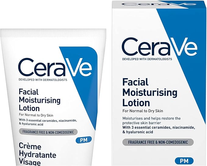 CeraVe PM Daily Facial Moisturiser Lotion for Normal to Dry Skin 52ml with Niacinamide and 3 Essential Ceramides - British D'sire