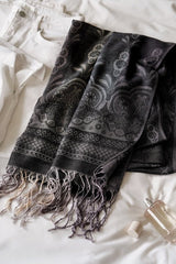 Charcoal Vintage Lace and Paisley Tassel Pashmina - Scarves & Snoods - British D'sire