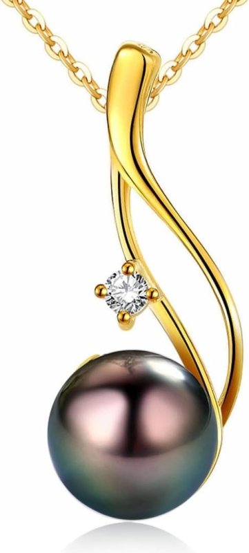 CHAULRI Tahitian Black Pearl Pendant Necklace 18K Gold Over Sterling Silver 19 Inch Adjustible Chain - Real Black Pearls Jewelry Gifts for Women Wife Mom Daughter, Pearl - Necklaces & Pendants - British D'sire