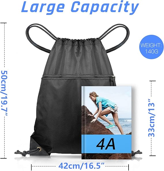 CHEPULA Drawstring Gym Bag, Large Sports Backpack String Swim Drawstring PE Bags for Women Men, Travel Beach School Bag with Waterproof - Bags & Accessories - British D'sire