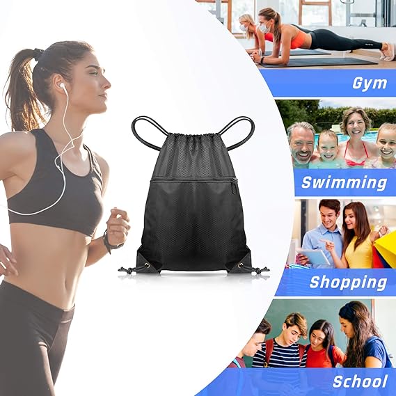 CHEPULA Drawstring Gym Bag, Large Sports Backpack String Swim Drawstring PE Bags for Women Men, Travel Beach School Bag with Waterproof - Bags & Accessories - British D'sire