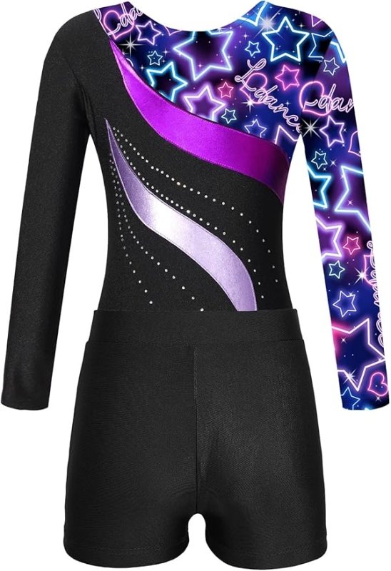 CHICTRY Kids Girls Long Sleeve Gymnastics Leotard Workout Bodysuit with Shorts 2 Pieces Set Tracksuit Tumbling Dance Outfits - Dresses - British D'sire