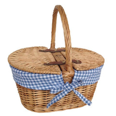 Child's Lined Oval Lidded Buff Wicker Picnic Basket - Empty Picnic Baskets - British D'sire