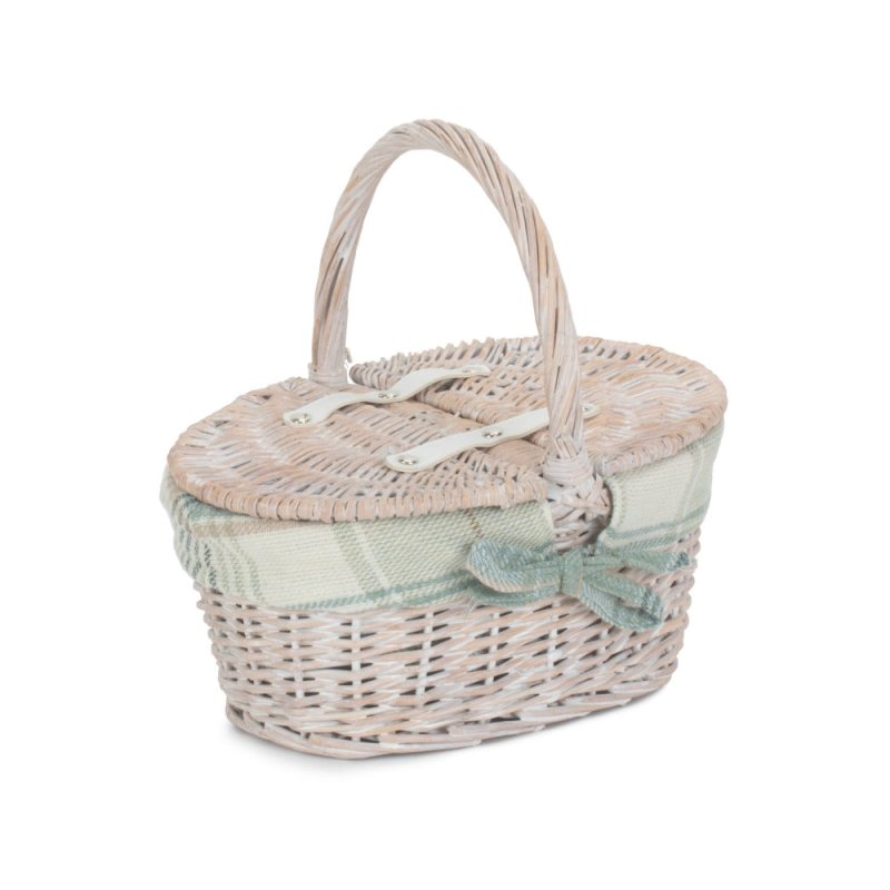 Childs White Wash Butterfly Lidded Wicker Basket - Empty Picnic Baskets - British D'sire