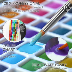 CHROMATEK Watercolor Paint Set, 128 Vivid Colors in Portable Box, With Pad, Brushes and Everything Else you Need to Start Painting, Travel Kit - Art & Craft - British D'sire