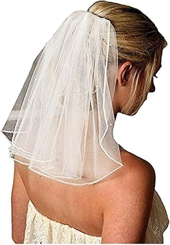 CICILIAYA Bridal Veil Pearl Veils Wedding Vails Women's White Ivory Short Veils with Comb for Brides Shower Hen Party Chucky Costume Dress Up Gift Prom Halloween Girls First Communion - Wedding Clothing - British D'sire