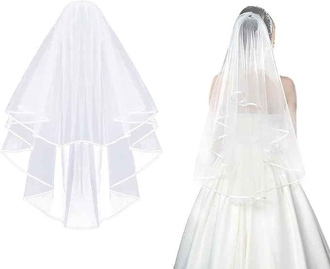 CICILIAYA Bridal Veil Wedding Vails Women's White Ivory Tulle Short Veils Ribbon Edge With Comb for Brides Shower Bachelorette Hen Party Chucky Costume Dress Up Gift Halloween Girls First Communion - Wedding Clothing - British D'sire